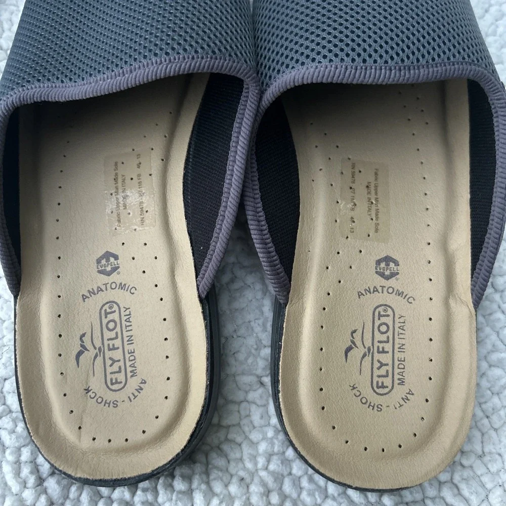 Fly Flot Mens Grey Mesh Anatomic Anti Shock Slippers Made in Italy EU 46 US 11.5